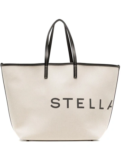 Shop Stella Mccartney Logo-print Cotton Tote Bag In Ecru