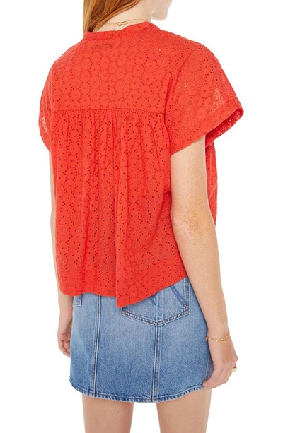 Shop Mother The Pop Your Top Cotton Eyelet Top In High Risk Red