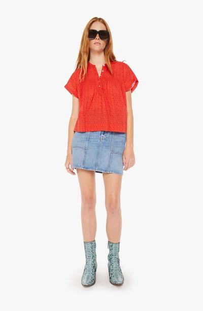 Shop Mother The Pop Your Top Cotton Eyelet Top In High Risk Red