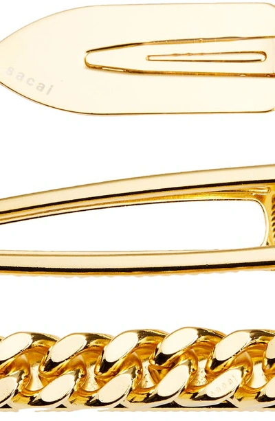 Shop Sacai 3-piece Hair Clip Set In Gold