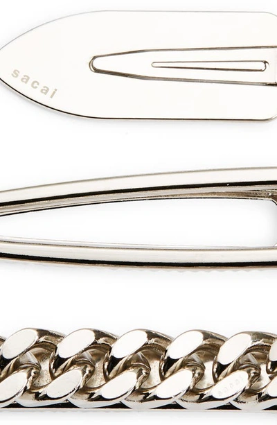 Shop Sacai 3-piece Hair Clip Set In Silver
