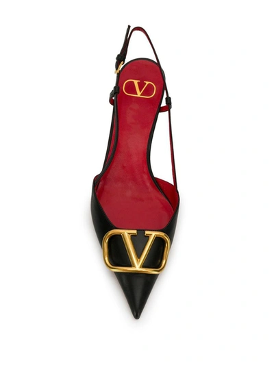Shop Valentino Garavani Vlogo Signature Leather Slingback Pumps In Black
