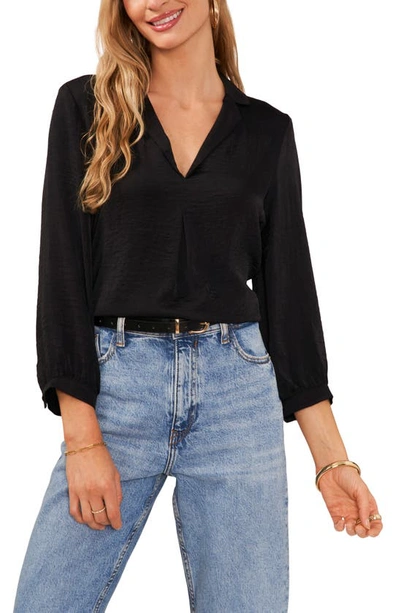 Shop Vince Camuto Pleat Front Satin Shirt In Rich Black