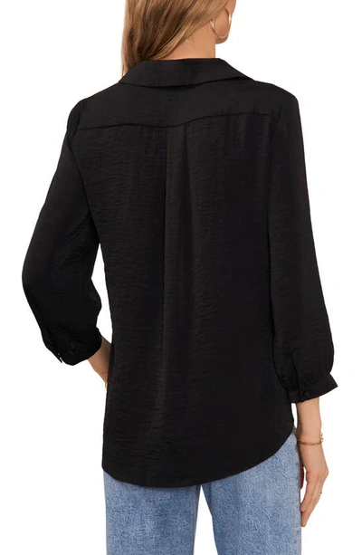 Shop Vince Camuto Pleat Front Satin Shirt In Rich Black