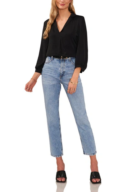Vince Camuto Pleat Front Satin Shirt In Rich Black