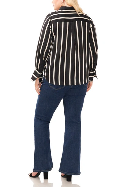 Shop Vince Camuto Stripe Charmeuse Button-up Shirt In Rich Black