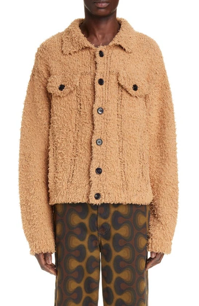 Shop Dries Van Noten Misto Fluffy Sweater Jacket In Camel