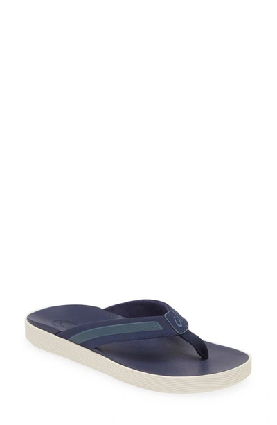 Shop Olukai Leeward Flip Flop In Navy / Navy