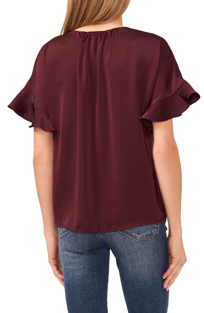 Cece Flutter Sleeve Top In Rich Cabernet