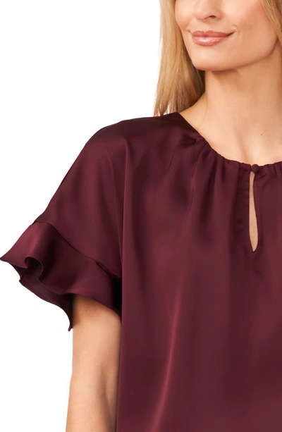 Cece Flutter Sleeve Top In Rich Cabernet