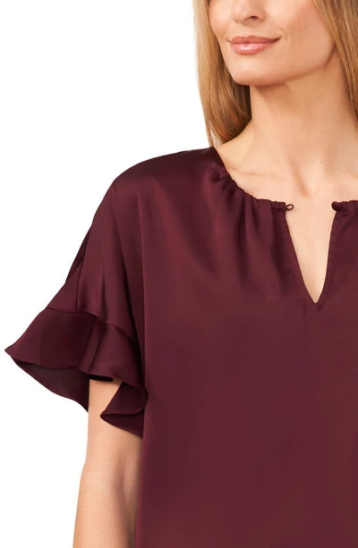 Cece Flutter Sleeve Top In Rich Cabernet