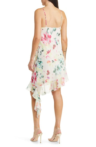 Shop Steve Madden Carmenita Floral Asymmetric Chiffon Dress In Ivory Multi