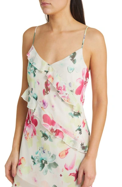 Shop Steve Madden Carmenita Floral Asymmetric Chiffon Dress In Ivory Multi