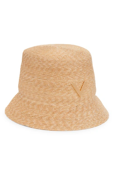 Shop Valentino Logo Plaque Straw Bucket Hat In Naturale