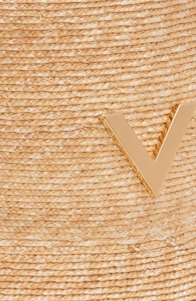 Shop Valentino Garavani Logo Plaque Straw Bucket Hat In Naturale