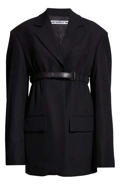 Shop Alexander Wang Oversize Belted Wool Blazer In Black