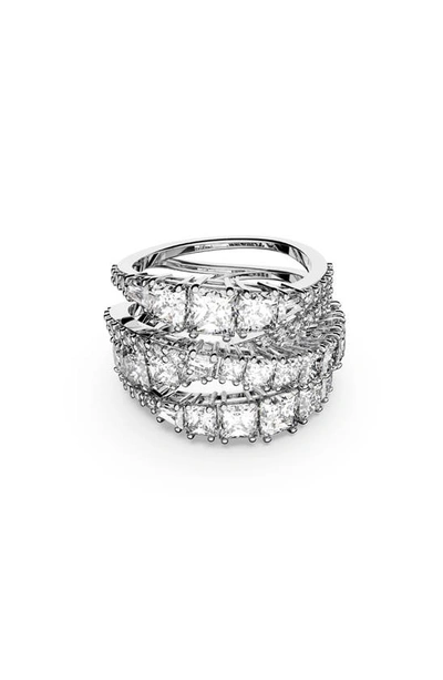 Swarovski Silver-tone Crystal Intertwined Wrap Ring In White