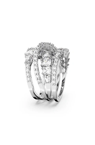 Swarovski Silver-tone Crystal Intertwined Wrap Ring In White