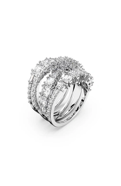 Swarovski Silver-tone Crystal Intertwined Wrap Ring In White
