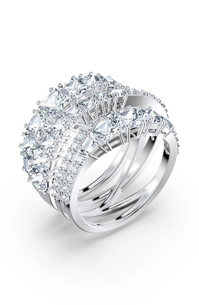 Swarovski Silver-tone Crystal Intertwined Wrap Ring In White