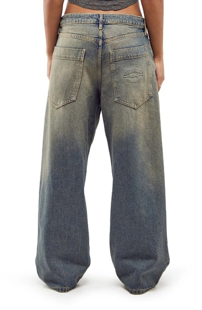 Bdg Urban Outfitters Jaya Tinted Side Zip Low Rise Wide Leg Jeans In Green Tint Vintage
