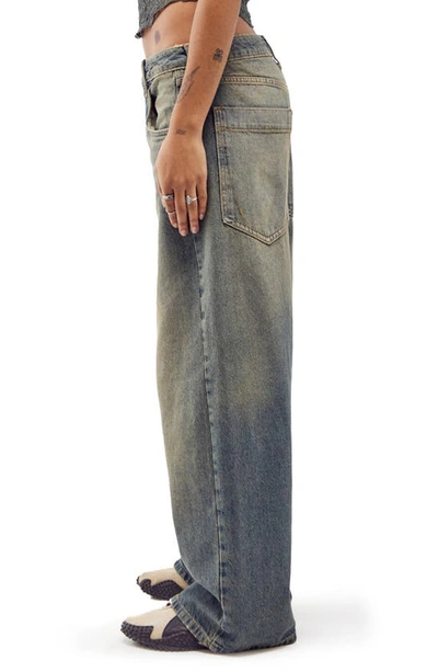 Bdg Urban Outfitters Jaya Tinted Side Zip Low Rise Wide Leg Jeans In Green Tint Vintage