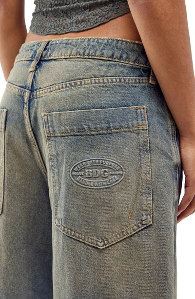 Bdg Urban Outfitters Jaya Tinted Side Zip Low Rise Wide Leg Jeans In Green Tint Vintage