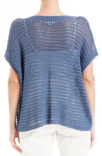 Shop Max Studio Pointelle Short Sleeve Sweater In Denim