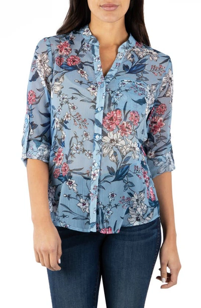 Shop Kut From The Kloth Jasmine Chiffon Button-up Shirt In Cannes Blue Heaven