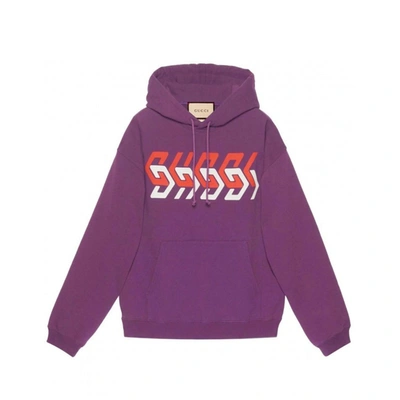 Shop Gucci Printed Logo Sweatshirt In Purple