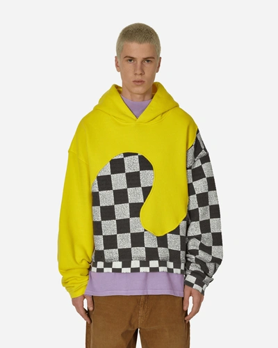 Shop Erl Checked Swirl Hooded Sweatshirt In Yellow
