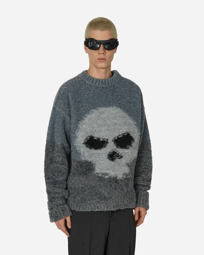 Shop Erl Glitter Skull Intarsia Sweater Silver In Grey