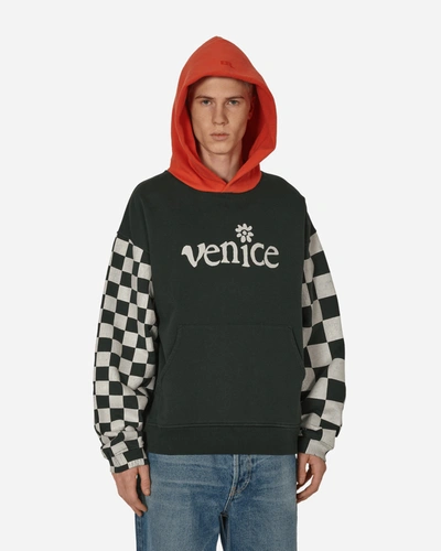 Shop Erl Venice Checked Sleeve Hooded Sweatshirt In Black