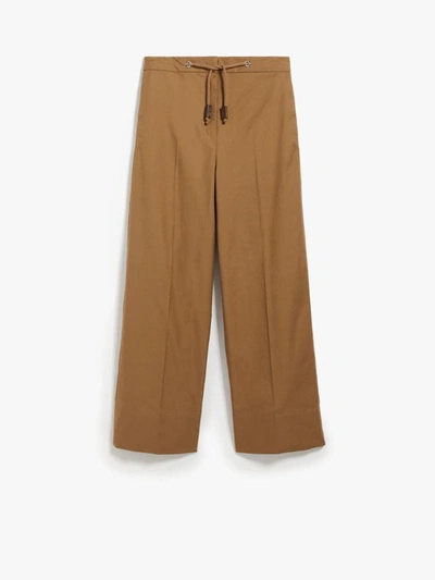 S Max Mara Waterproof Twill Trousers With Wide Leg Silhouette In Caramel