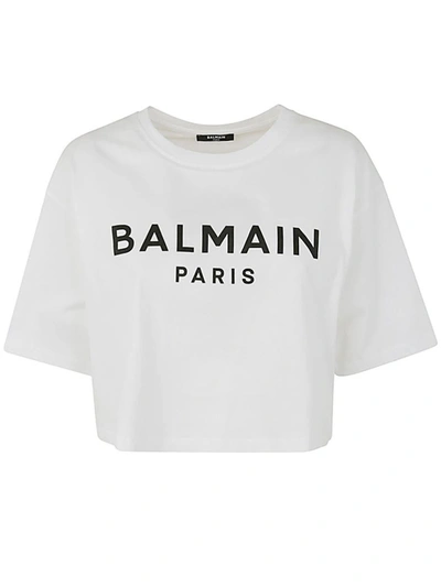 Shop Balmain Printed Cropped T-shirt Clothing In White