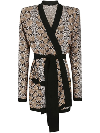 Shop Balmain Glittered Python Knit Belted Cardigan Clothing In Black