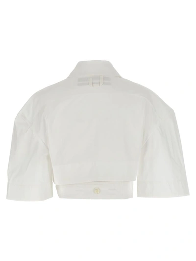 Shop Jacquemus 'la Chemise Courte Bari' Cropped Shirt In White