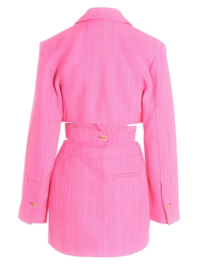 Jacquemus Pink Le Raphia 'la Robe Bari' Minidress In Fuchsia