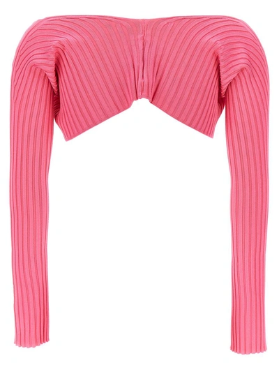 Shop Jacquemus 'le Maille Pralu' Cropped Cardigan In Fuchsia