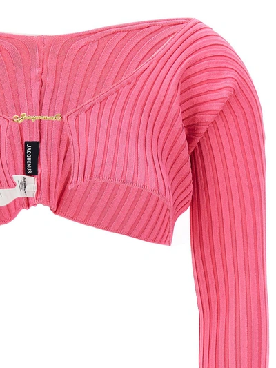 Shop Jacquemus 'le Maille Pralu' Cropped Cardigan In Fuchsia