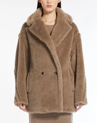 Shop Max Mara Espero Teddy Bear Icon Coat Short In Alpaca And Wool In Beige