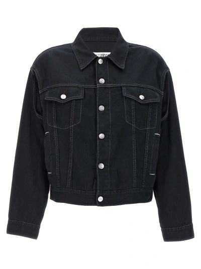 Shop Mm6 Maison Margiela Lurex Stitching Denim Jacket In Black