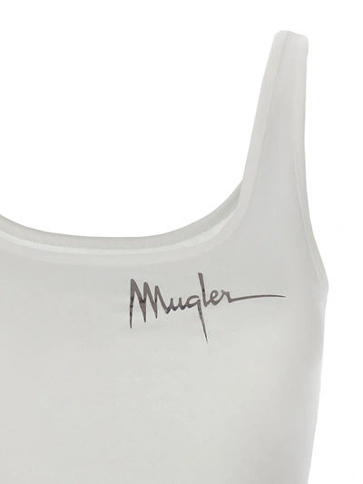 Shop Mugler Logo Print Bodysuit In White