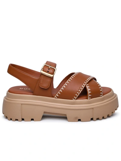 Shop Hogan 'h644' Lambskin Leather Sandals In Brown