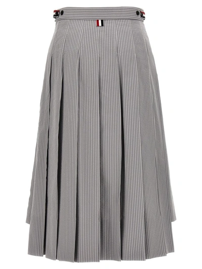 Shop Thom Browne Pleated Midi Skirt In Gray