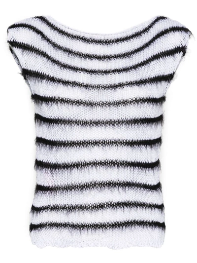Shop Marni Open-knit Striped Top In Lily White