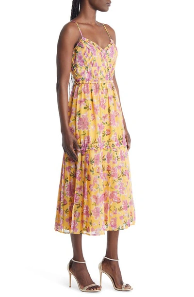 Shop Adelyn Rae Meadow Floral Pleated Fit & Flare Dress In Pink/ Yellow