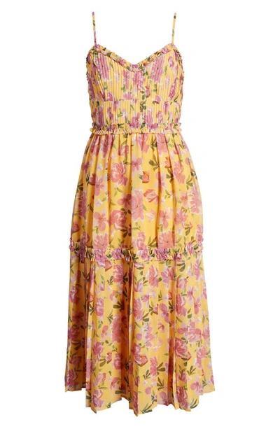 Shop Adelyn Rae Meadow Floral Pleated Fit & Flare Dress In Pink/ Yellow