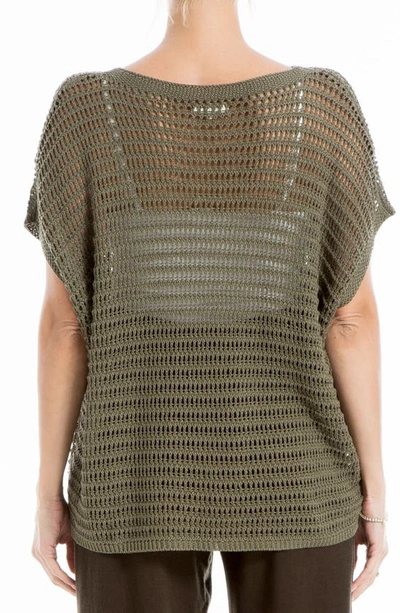 Shop Max Studio Pointelle Short Sleeve Sweater In Army