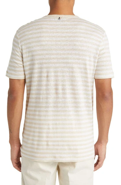 Shop Hugo Boss Boss Tiburt Stripe Linen T-shirt In Open White